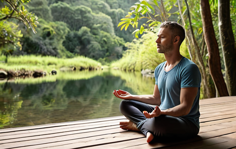 A person practicing mindfulness meditation in a serene natural setting, disconnecting from digital devices, promoting mental well-being.